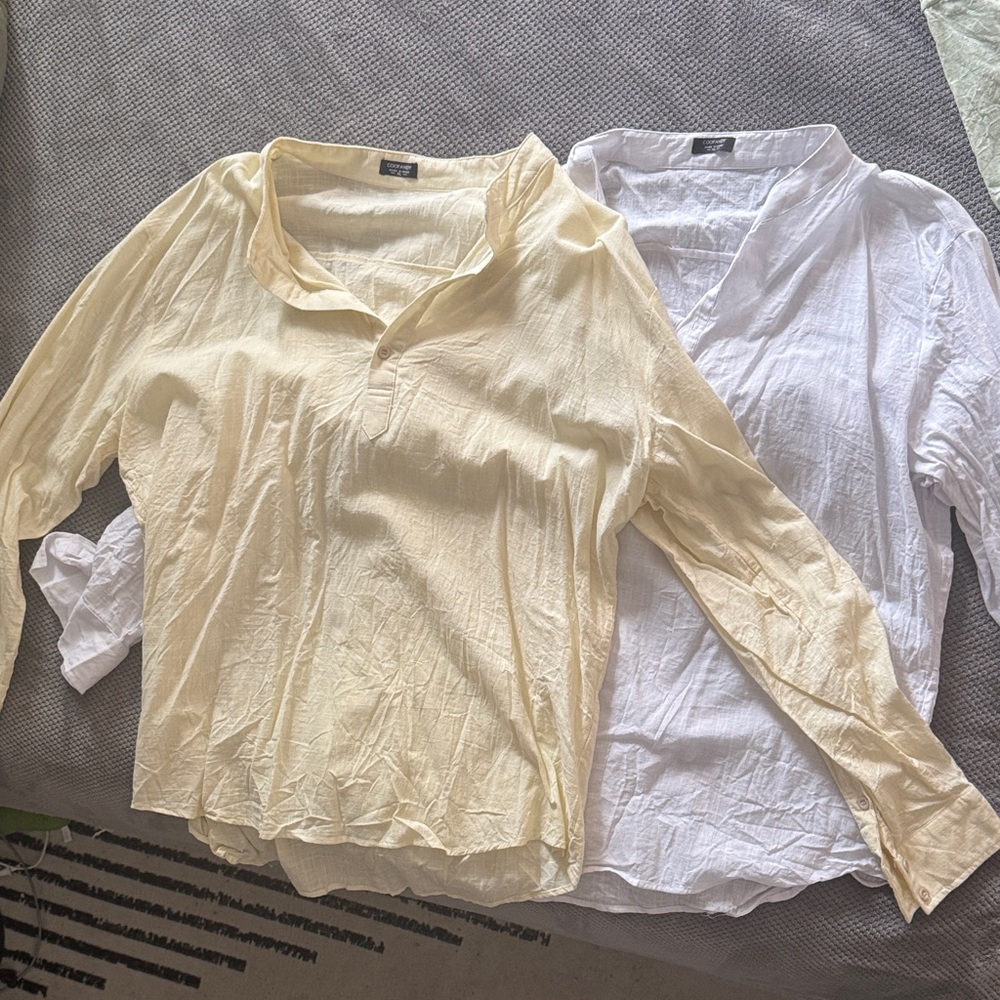 Yellow and White Long Sleeve Blouses